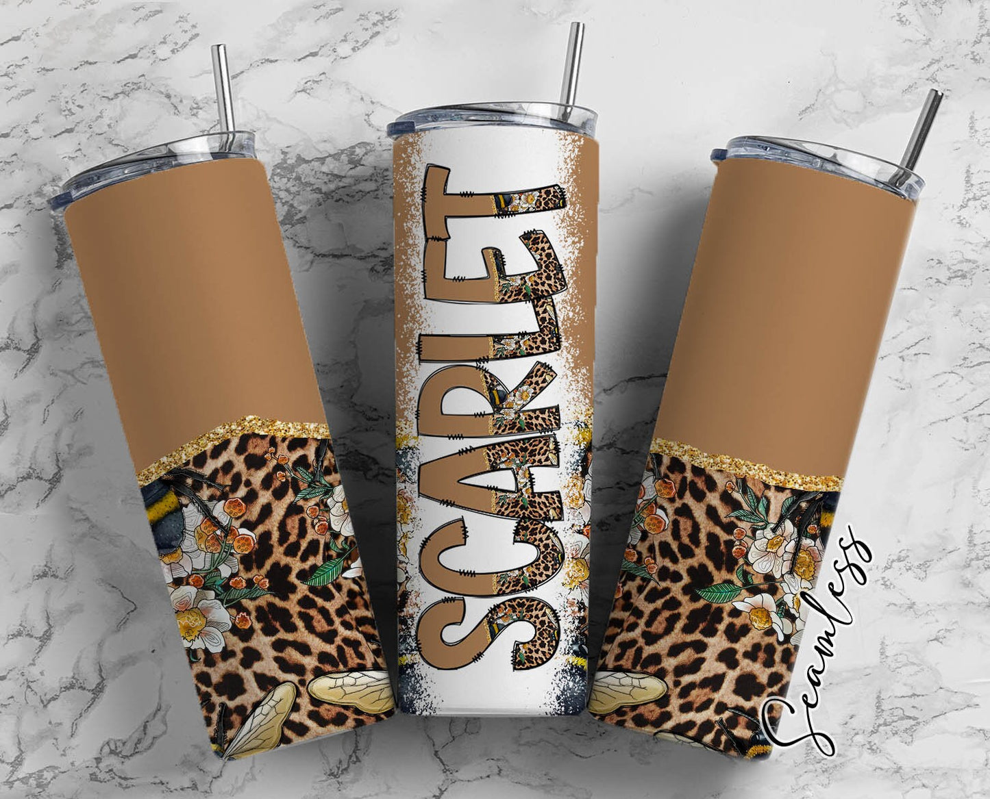 Bee Leopard Tumbler Wrap with Matching Doodle Letter Alphabet PNG, Country Add your Own name 20oz Tumbler, Alpha Set PNG 11