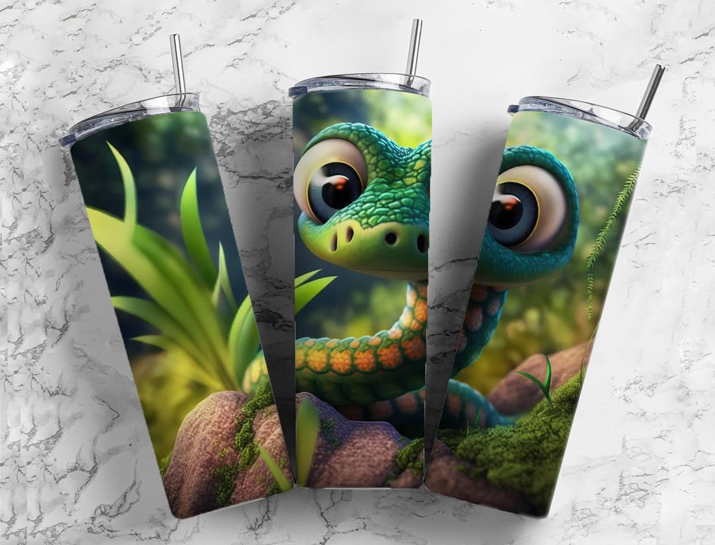 Cartoon snake 20oz Sublimation Tumbler Designs, Cute forest 9.2 x 8.3” Straight Skinny Tumbler Wrap PNG