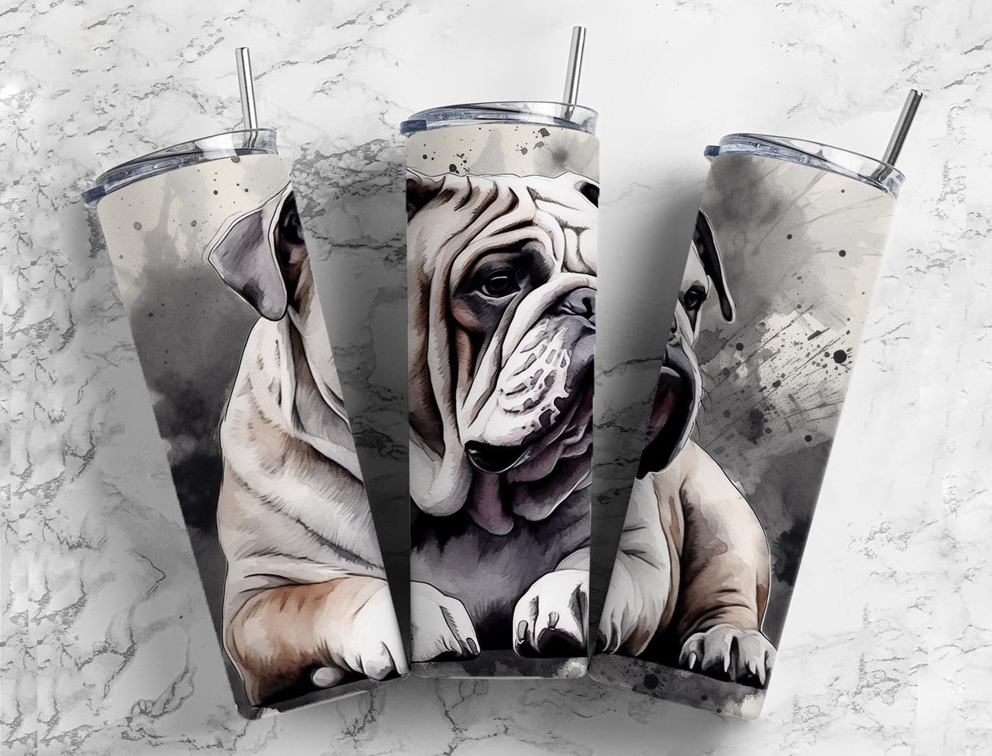 Black and white 20oz Sublimation Tumbler Designs, Bulldog 9.2 x 8.3” Straight Skinny Tumbler Wrap PNG