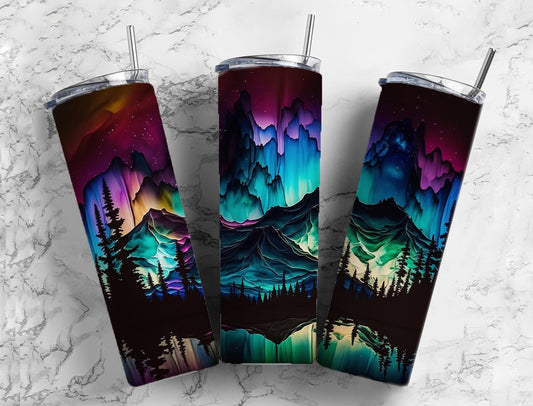 Alcohol ink mountains 20oz Sublimation Tumbler Designs, Forest landscape 9.2 x 8.3” Straight Skinny Tumbler Wrap PNG