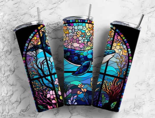 stained glass whale 20oz Sublimation Tumbler Designs, rainbow neon 9.2 x 8.3” Straight Skinny Tumbler Wrap