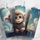 cartoon monkey 20oz Sublimation Tumbler Designs, sky clouds 9.2 x 8.3” Straight Skinny Tumbler Wrap PNG