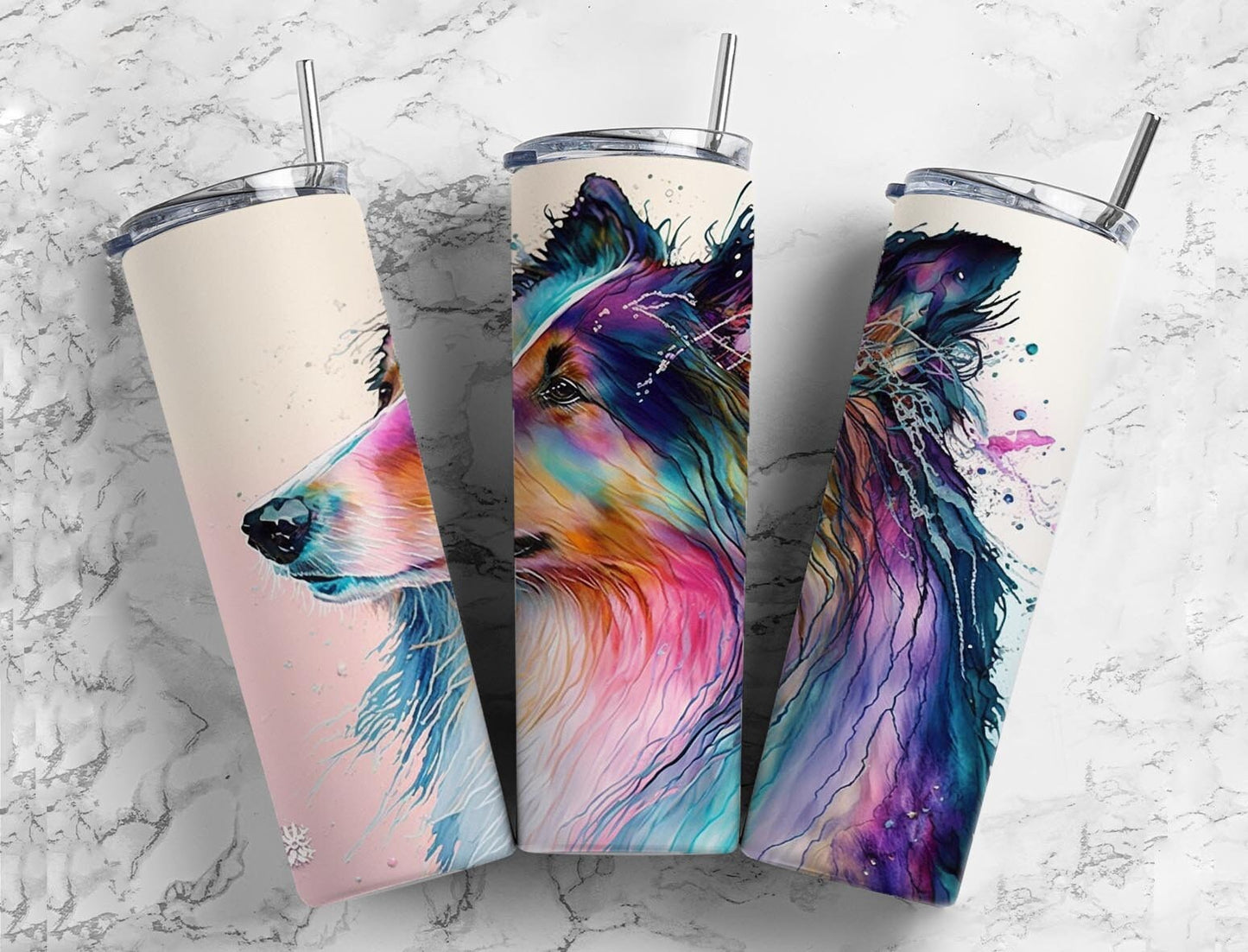 Vibrant Dog 20oz Sublimation Tumbler Designs, Cyan Cyber 9.2 x 8.3” Straight Skinny Tumbler, Tumbler Wrap PNG