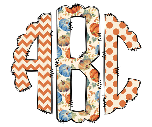 Chevron Fall Monogram Letters, Boho Sublimation PNG Elements Hand Drawn Doodle Alpha Bundle, Pumpkin Polka Dot Sublimation Font PNG Floral