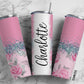 Pink Rose FLower 20oz Sublimation Tumbler Designs, Floral Silver Glitter Split 9.2 x 8.3” Straight Skinny Tumbler Wrap PNG 129