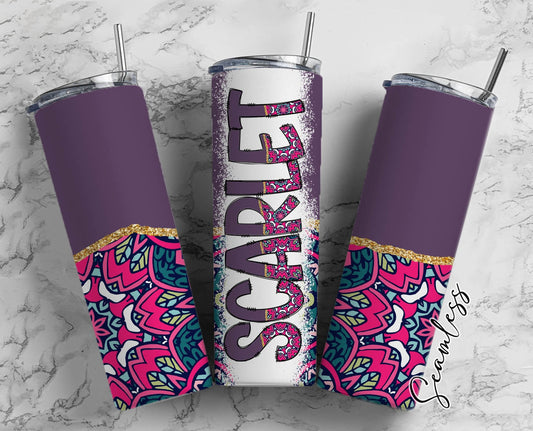 Purple Aztec Tumbler Wrap with Matching Doodle Letter Alphabet PNG, Aesthetic Add your Own name 20oz Tumbler, Pink Alpha Set PNG 84