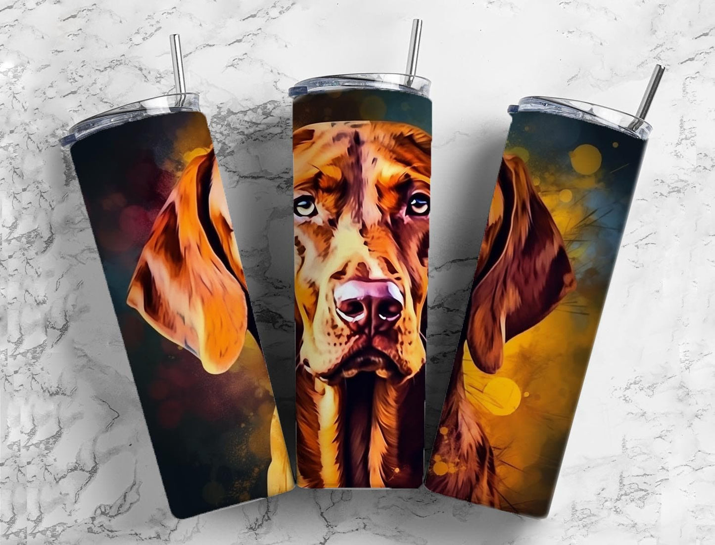 Vizsla 20oz Sublimation Tumbler Designs, Colorful dog 9.2 x 8.3” Straight Skinny Tumbler Wrap PNG