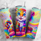 Cartoon tiger 20oz Sublimation Tumbler Designs, Colorful rainbow 9.2 x 8.3” Straight Skinny Tumbler Wrap PNG