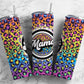 Leopard Print Rainbow 20oz Sublimation Tumbler Designs, Mama Retro 9.2 x 8.3” Straight Skinny Tumbler Wrap PNG, Sublimation Design PNG