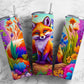 Fox Floral 20oz Sublimation Tumbler Designs, Rainbow Colorful 9.2 x 8.3” Straight Skinny Tumbler, Tumbler Wrap PNG