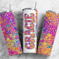 Rainbow Glitter 20oz Tumbler Wrap with Matching Retro Doodle Letter, Aesthetic Alphabet PNG, Add your Own name Tumbler