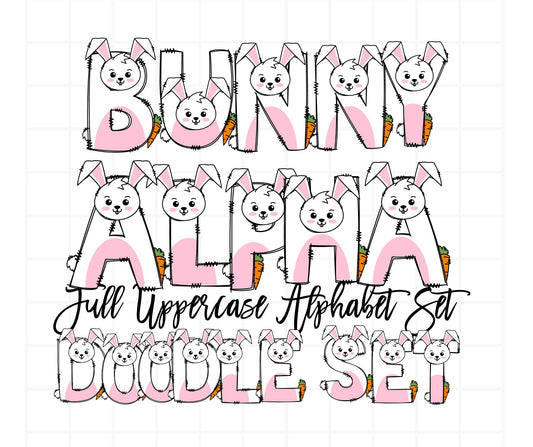 Bunny Doodle Letters, Rabbit Alphabet, Bunny Alphabet PNG, Entire Doodle Alphabet Uppercase Lowercase Numbers PNG