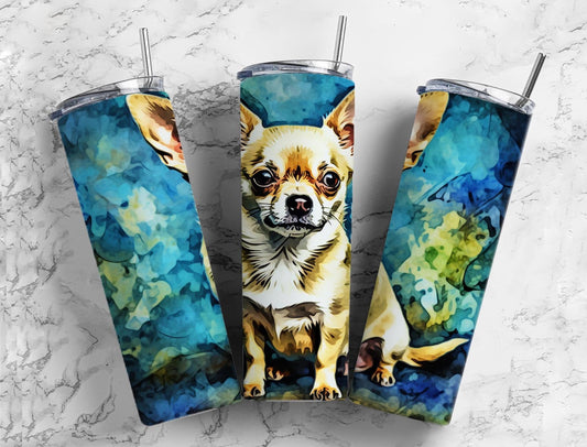 Colorful dog 20oz Sublimation Tumbler Designs, Chihuahua 9.2 x 8.3” Straight Skinny Tumbler Wrap PNG