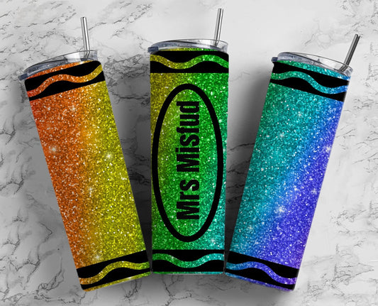 Rainbow Glitter Crayon 20oz Sublimation Tumbler Designs, Add name Teacher Gift 9.2 x 8.3” Straight Skinny Tumbler Wrap PNG 92 (2023-04-18 11.40.56)