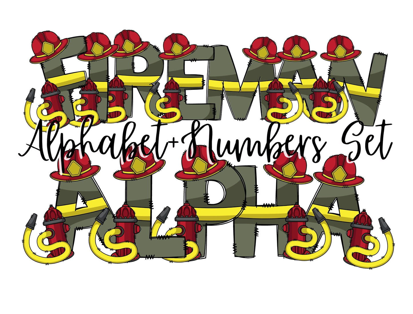 Fireman Doodle Letters Doodle Letters Alphabet with Uppercase and Numbers PNG, Alphabet PNG Digital Download PNG