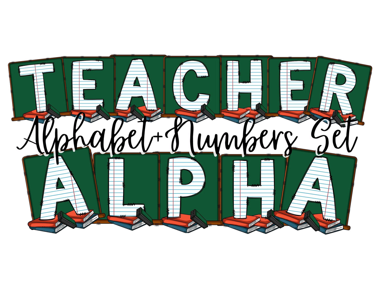 Teacher Doodle Letters Alphabet with Uppercase and Numbers PNG, Alphabet PNG Digital Download