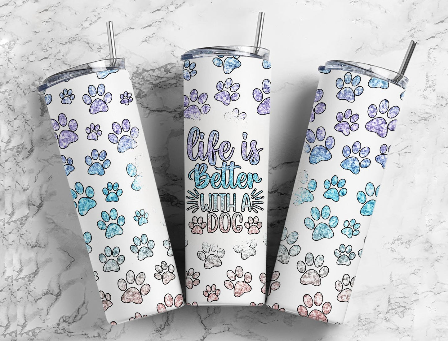 Boho Paws 20oz Sublimation Tumbler Designs, Life Is Better With a Dog 9.2 x 8.3” Straight Skinny Tumbler PNG