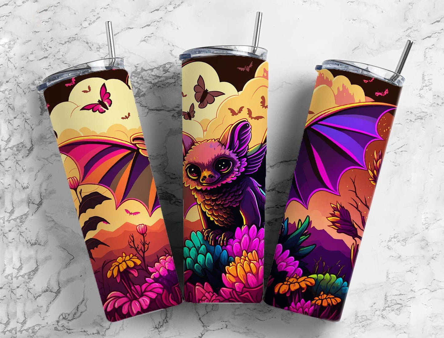 Spooky Bat 20oz Sublimation Tumbler Designs, Sunglasses Chill 9.2 x 8.3” Straight Skinny Tumbler, Tumbler Wrap PNG