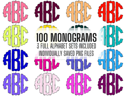 100 MEGA BUNDLE - Monograms Letters! 100 Solid Colours Uppercase & Lowercase, Entire Doodle Alphabet, Numbers, Individually Saved PNG