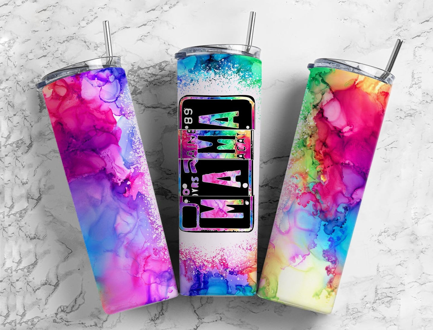 Alcohol Ink 20oz Sublimation Tumbler Designs, 9.2 x 8.3” Straight Skinny Tumbler, Mama Number PlateTumbler Wrap PNG