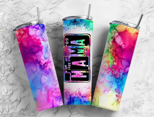 Alcohol Ink 20oz Sublimation Tumbler Designs, 9.2 x 8.3” Straight Skinny Tumbler, Mama Number PlateTumbler Wrap PNG