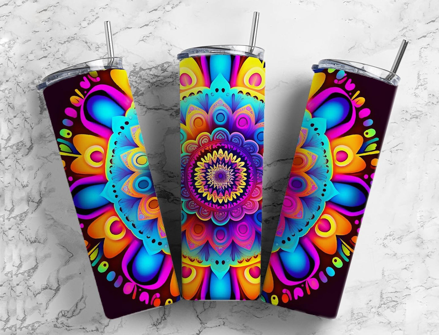 Colorful neon 20oz Sublimation Tumbler Designs, Patterned rainbow 9.2 x 8.3” Straight Skinny Tumbler Wrap PNG