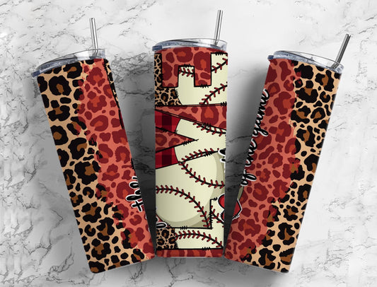 Love baseball 20oz Sublimation Tumbler Designs, Leopard print 9.2 x 8.3” Straight Skinny Tumbler Wrap PNG