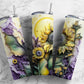 Sunflower floral 20oz Sublimation Tumbler Designs, impasto painting 9.2 x 8.3” Straight Skinny Tumbler Wrap PNG