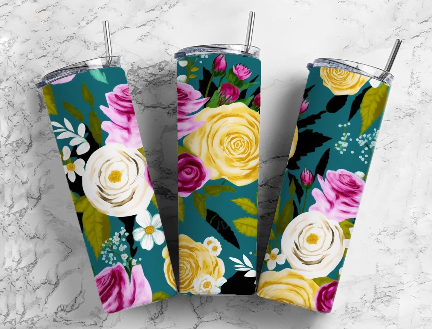 Yellow rose 20oz Sublimation Tumbler Designs, Colorful floral 9.2 x 8.3” Straight Skinny Tumbler Wrap PNG