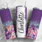 Purple floral 20oz Sublimation Tumbler Designs, speckled watercolor 9.2 x 8.3” Straight Skinny Tumbler Wrap PNG