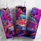 Rainbow van 20oz Sublimation Tumbler Designs, neon colorful 9.2 x 8.3” Straight Skinny Tumbler Wrap PNG