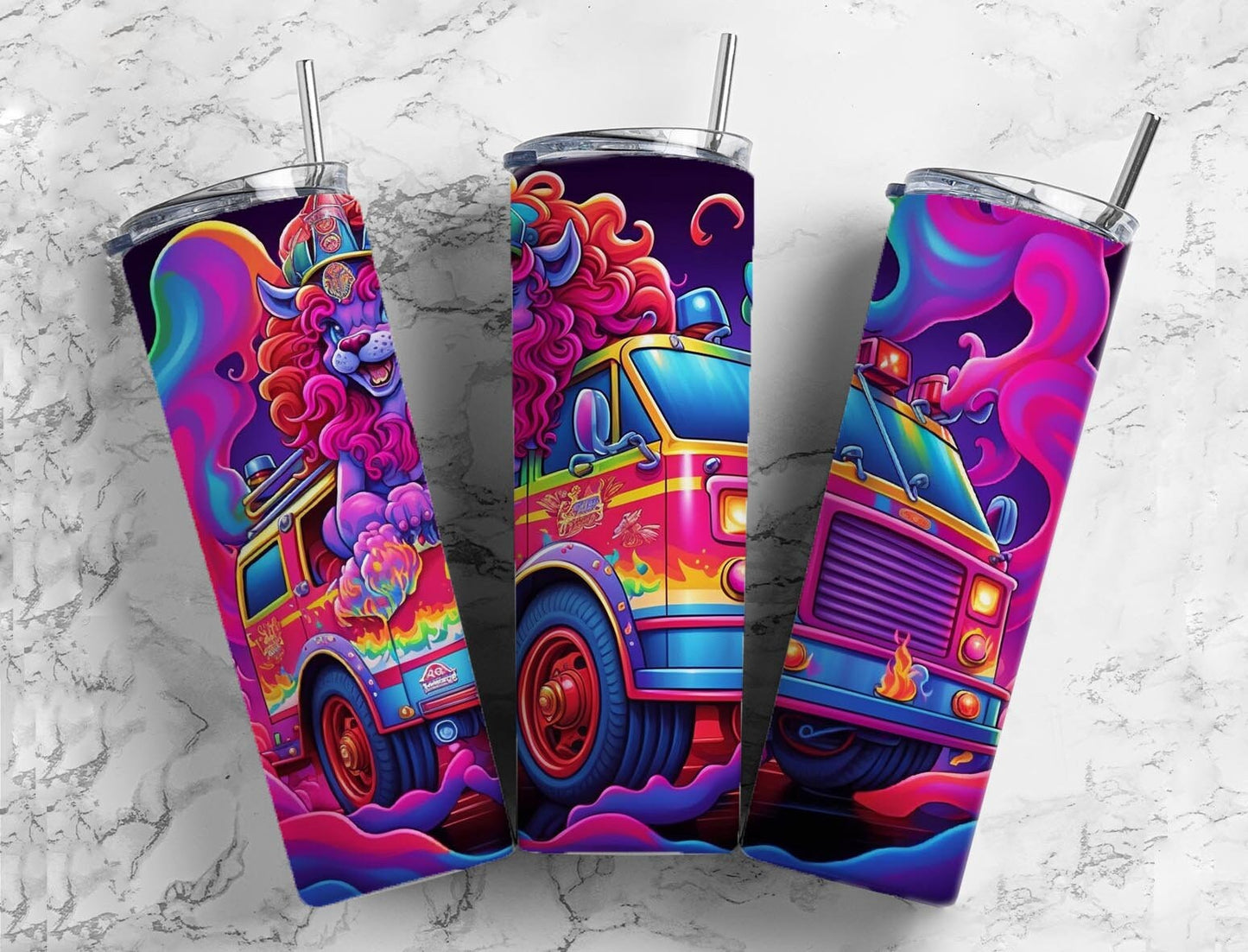 Rainbow van 20oz Sublimation Tumbler Designs, neon colorful 9.2 x 8.3” Straight Skinny Tumbler Wrap PNG