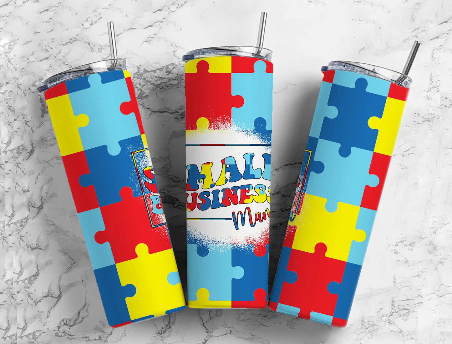 Puzzle piece 20oz Sublimation Tumbler Designs, Small business 9.2 x 8.3” Straight Skinny Tumbler Wrap PNG