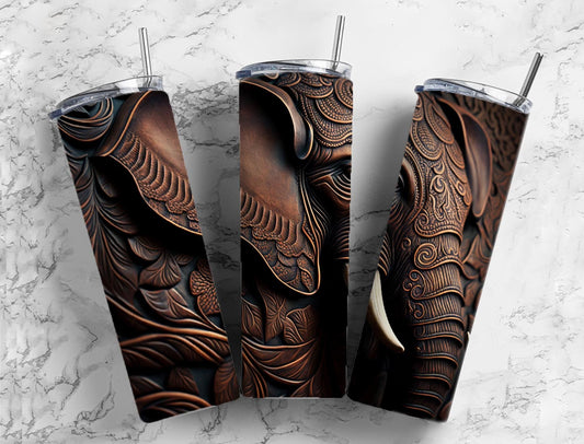 Tooled leather elephant 20oz Sublimation Tumbler Designs, Leather engraved 9.2 x 8.3” Straight Skinny Tumbler Wrap