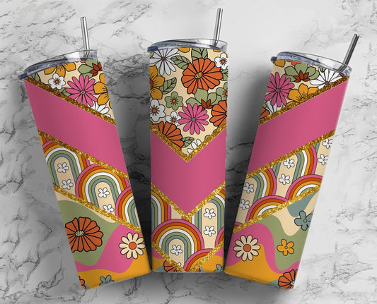 Retro Hippy 20oz Sublimation Tumbler Designs, Rainbow Boho 9.2 x 8.3” Straight Skinny Tumbler Wrap, Aesthetic Tumbler (2023-04-18 06.43.55)