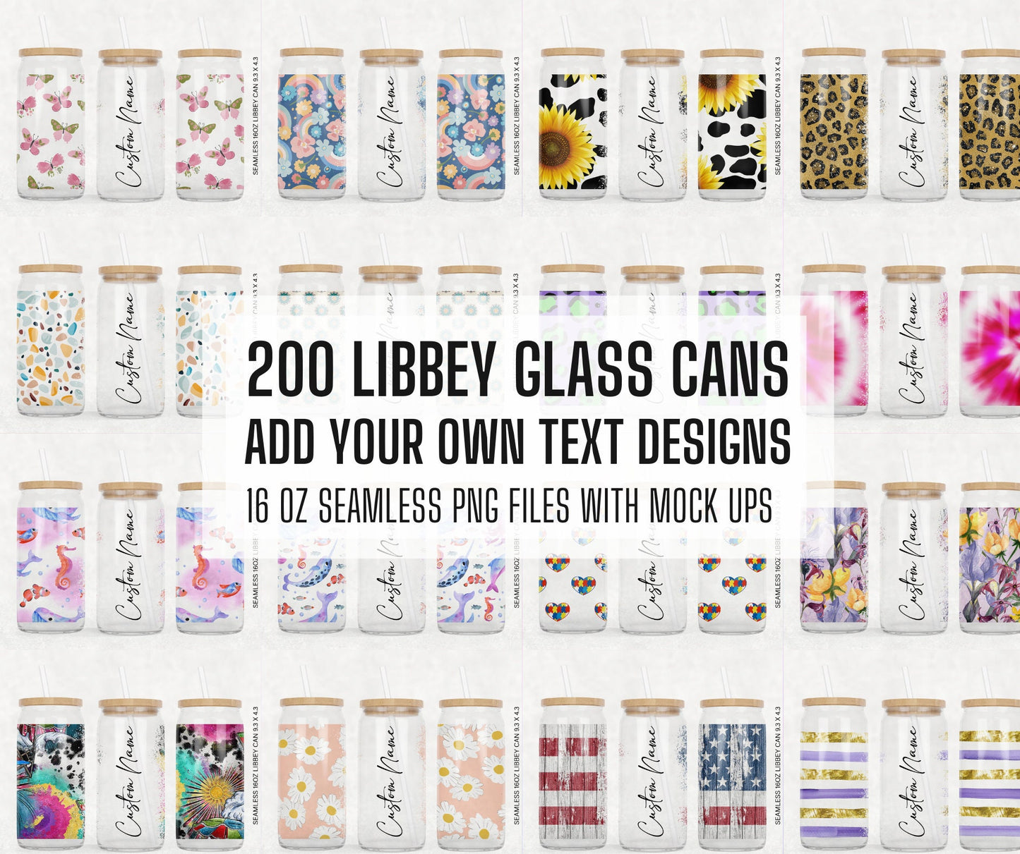 200+ MEGA BUNDLE 16oz Libbey Glass Can Tumbler Seamless Sublimation Designs, Glass Can Wrap png, Libbey Can Template, 16oz Libbey Wrap PNG