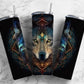 Dark wolf 20oz Sublimation Tumbler Designs, Patterned background 9.2 x 8.3” Straight Skinny Tumbler Wrap PNG