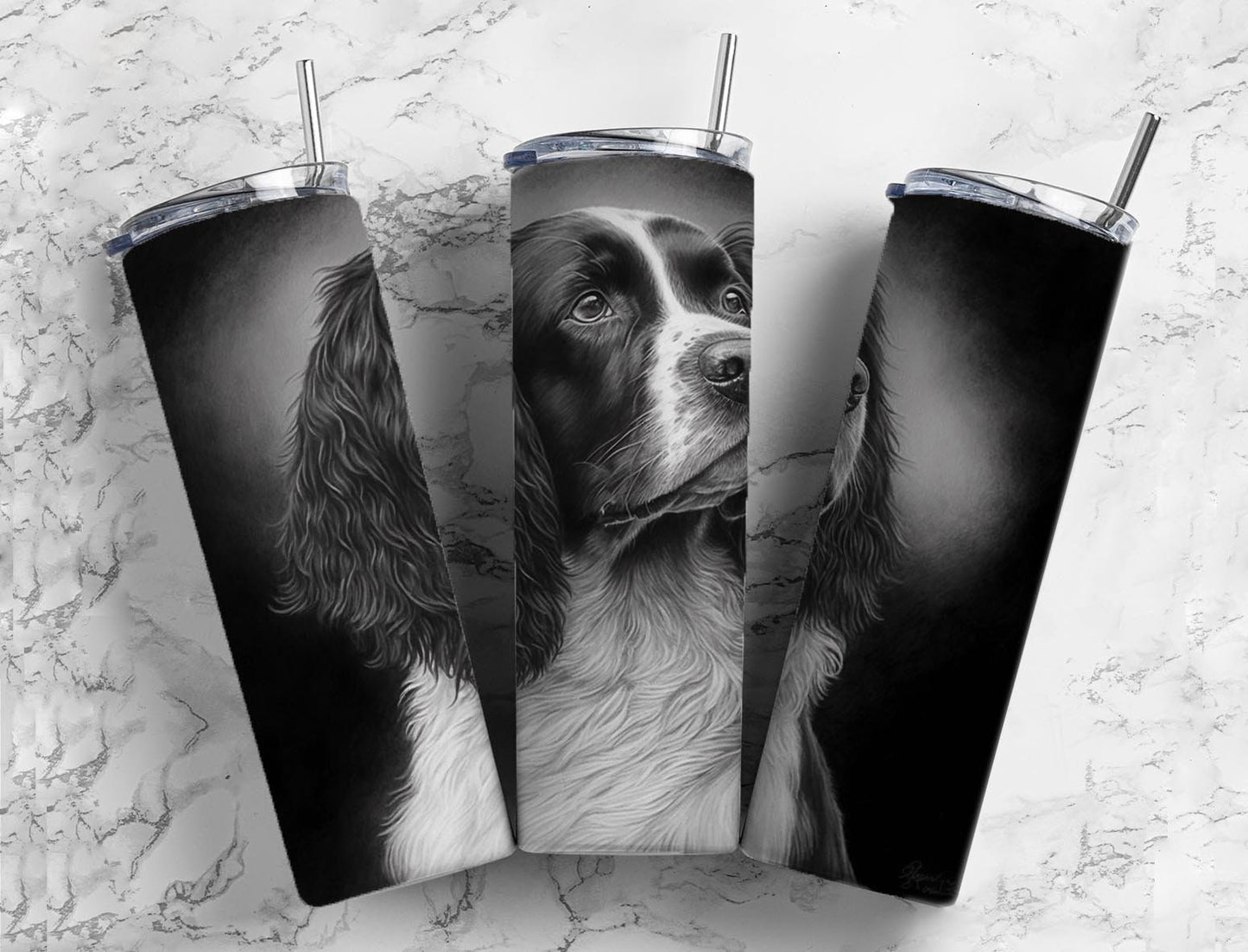 Spaniel Dog 20oz Sublimation Tumbler Designs, Charcoal Painting 9.2 x 8.3” Straight Skinny Tumbler, Tumbler Wrap PNG