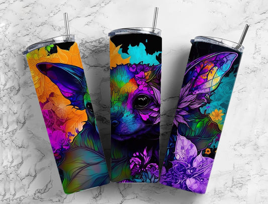 Alcohol ink bat 20oz Sublimation Tumbler Designs, rainbow neon 9.2 x 8.3” Straight Skinny Tumbler Wrap PNG