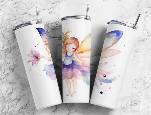 Watercolor fairy 20oz Sublimation Tumbler Designs, Pastel floral 9.2 x 8.3” Straight Skinny Tumbler Wrap PNG