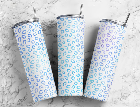 Cheetah print 20oz Sublimation Tumbler Designs, Blue animal print 9.2 x 8.3” Straight Skinny Tumbler Wrap PNG