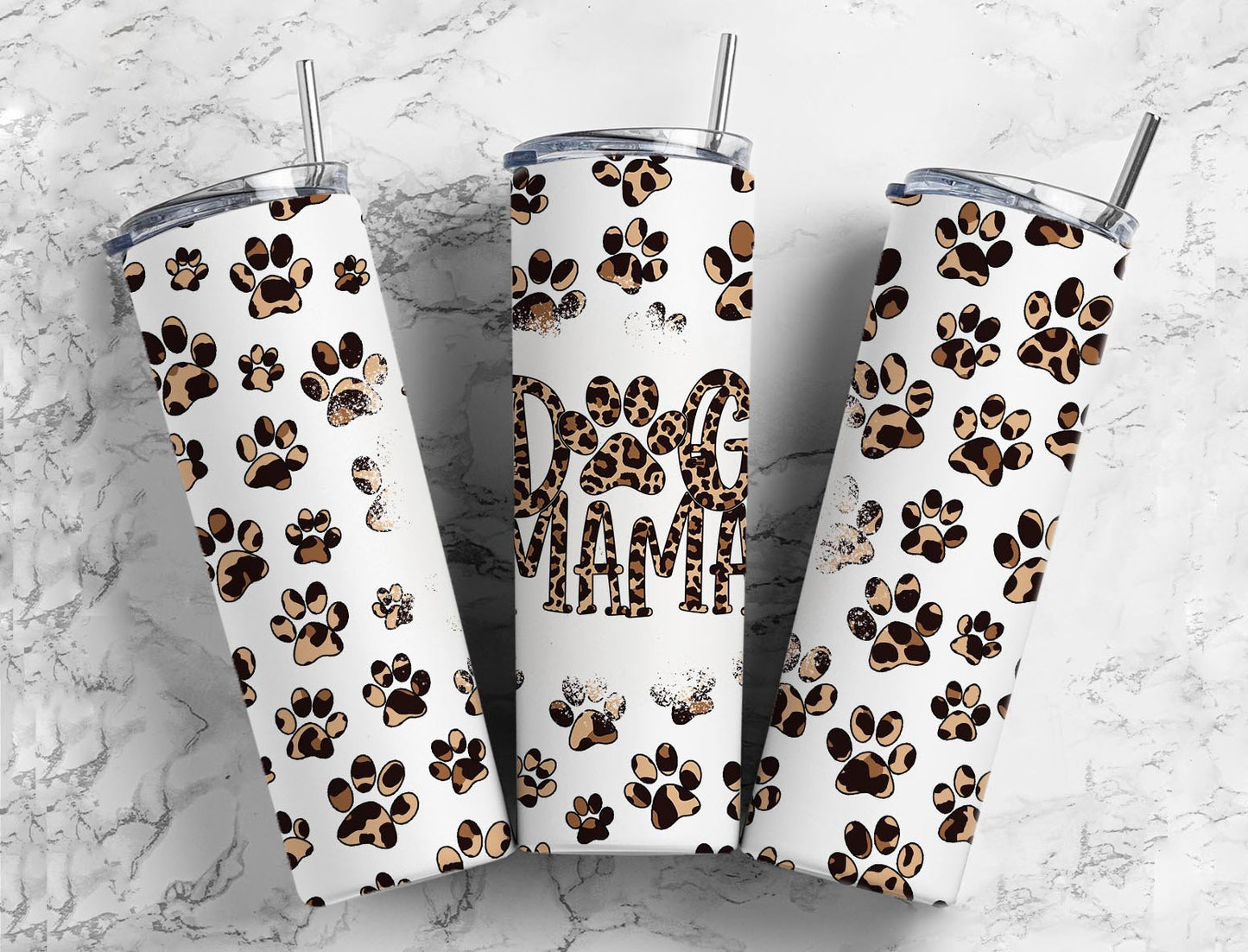 Classic Leopard Print 20oz Sublimation Tumbler Designs, Boho Dog Mama 9.2 x 8.3” Straight Skinny Tumbler PNG