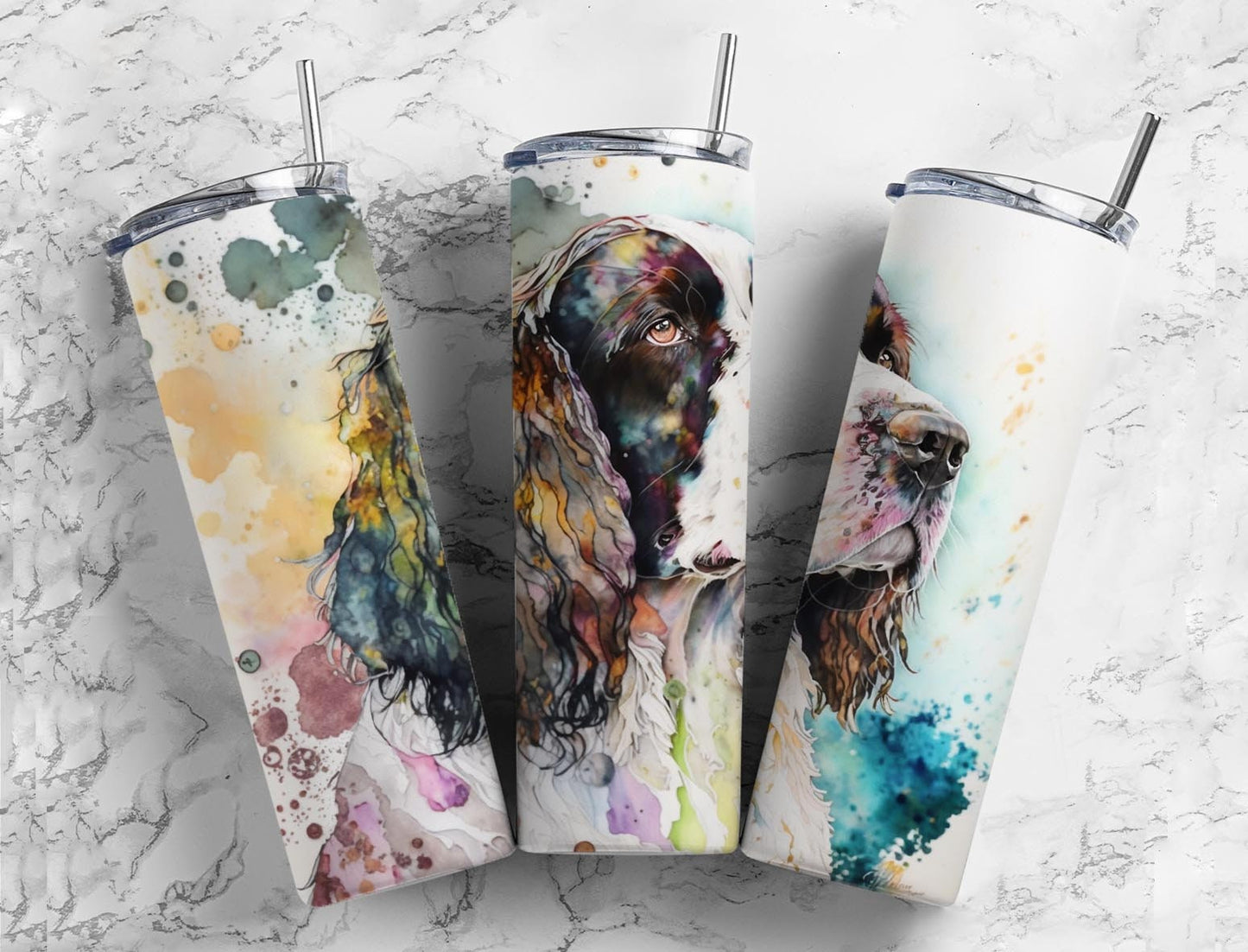 Dog Puppy 20oz Sublimation Tumbler Designs, Alcohol Ink Watercolour 9.2 x 8.3” Straight Skinny Tumbler, Tumbler Wrap PNG