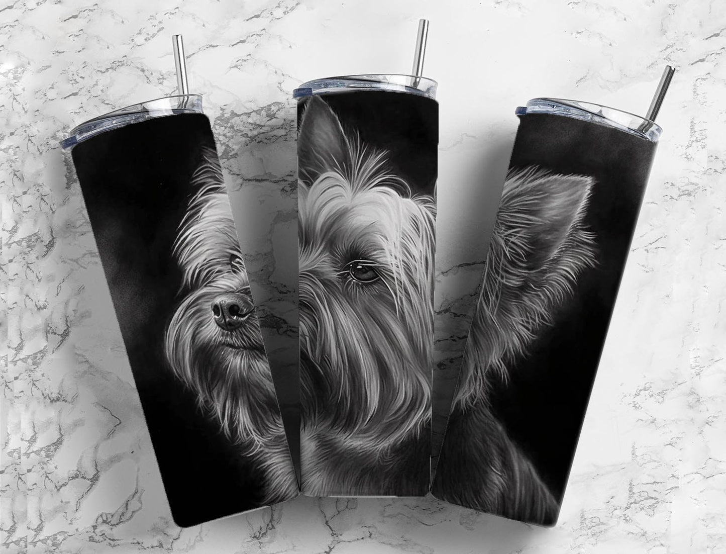 Terrier Dog 20oz Sublimation Tumbler Designs, Charcoal Painting 9.2 x 8.3” Straight Skinny Tumbler, Tumbler Wrap PNG