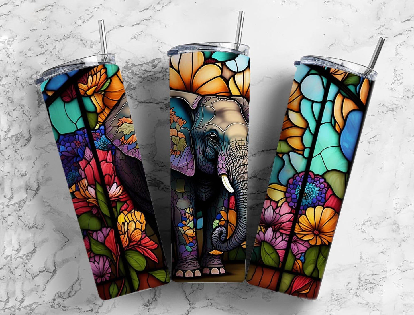 Stained glass elephant 20oz Sublimation Tumbler Designs, Neon rainbow 9.2 x 8.3” Straight Skinny Tumbler Wrap