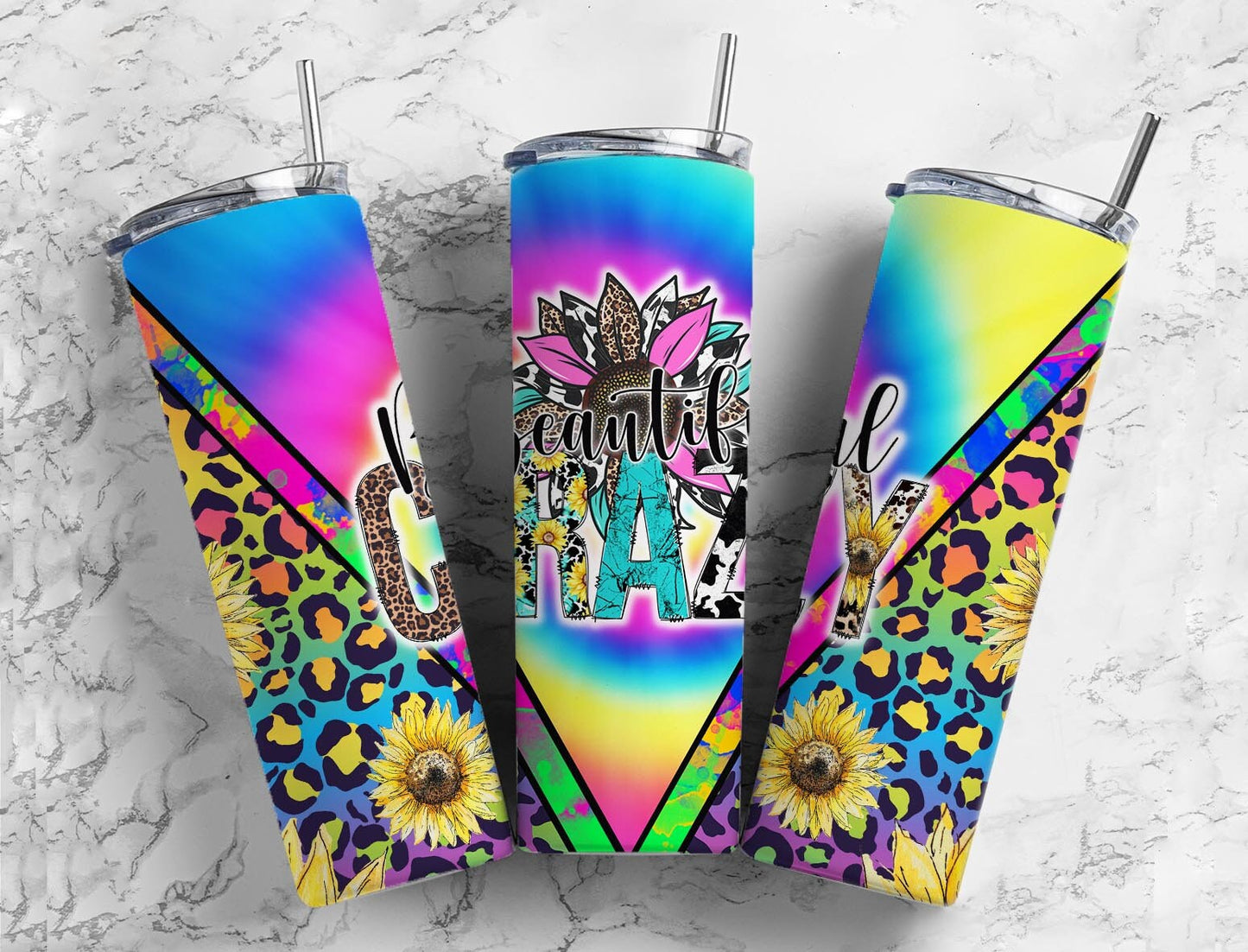 Beautiful Crazy 20oz Sublimation Tumbler Designs, Tie Dye Leopard Print 9.2 x 8.3” Straight Skinny Tumbler Wrap PNG, Sublimation design