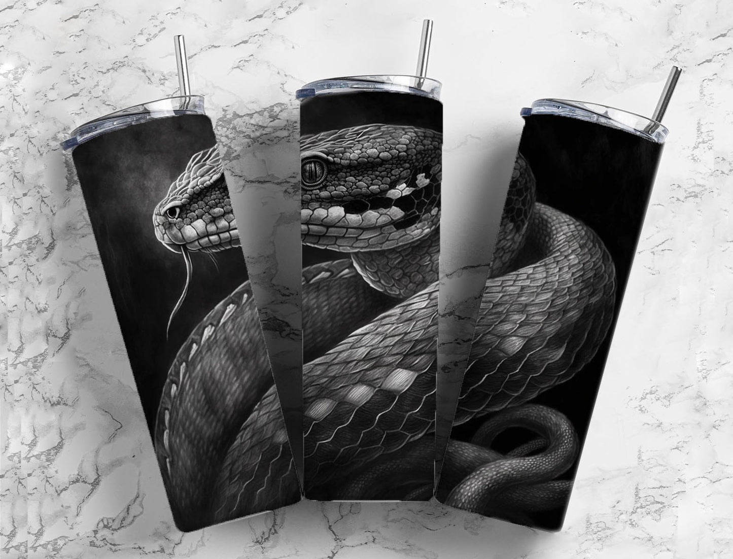 Scary Snake 20oz Sublimation Tumbler Designs, Graphite Charcoal 9.2 x 8.3” Straight Skinny Tumbler, Tumbler Wrap PNG