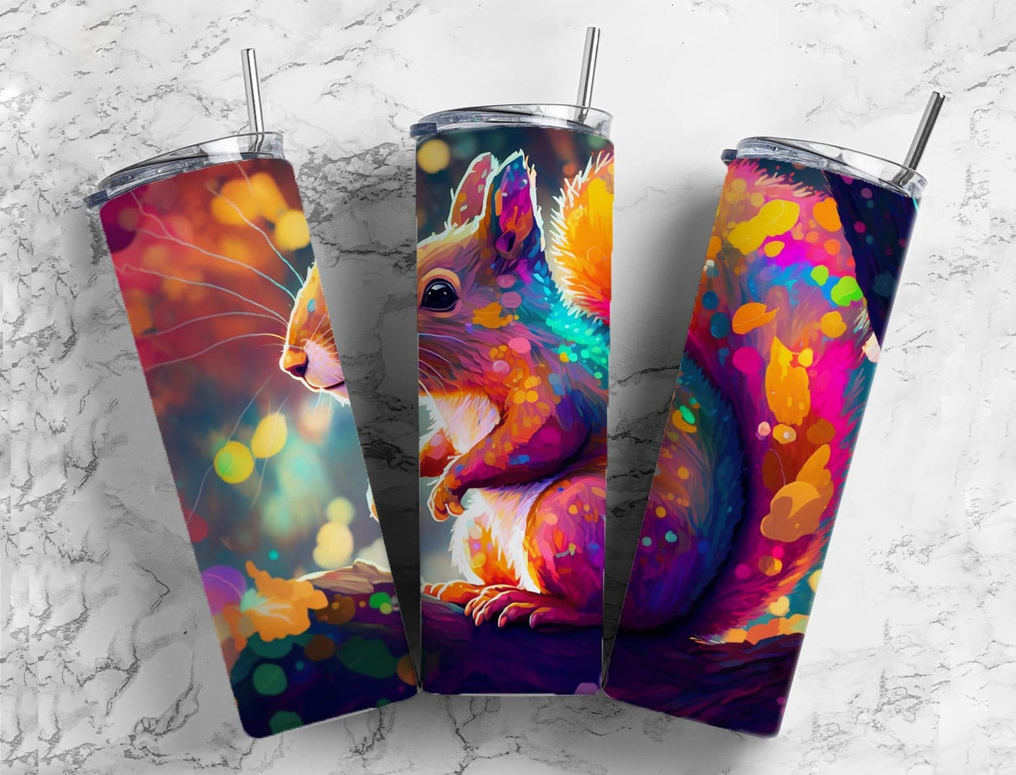 colorful squirrel 20oz Sublimation Tumbler Designs, Fireflies 9.2 x 8.3” Straight Skinny Tumbler Wrap PNG