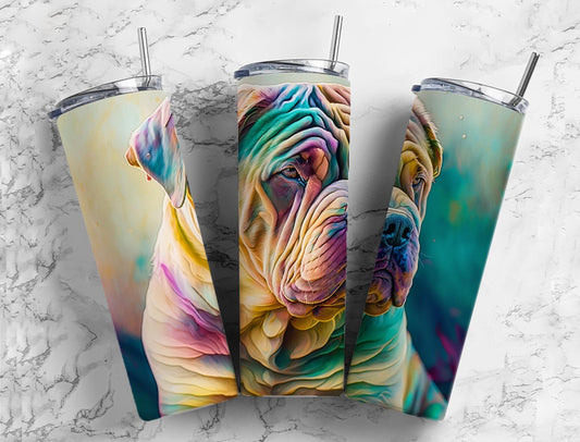 Shar-Pei 20oz Sublimation Tumbler Designs, Alcohol Ink Watercolor 9.2 x 8.3” Straight Skinny Tumbler, Tumbler Wrap PNG