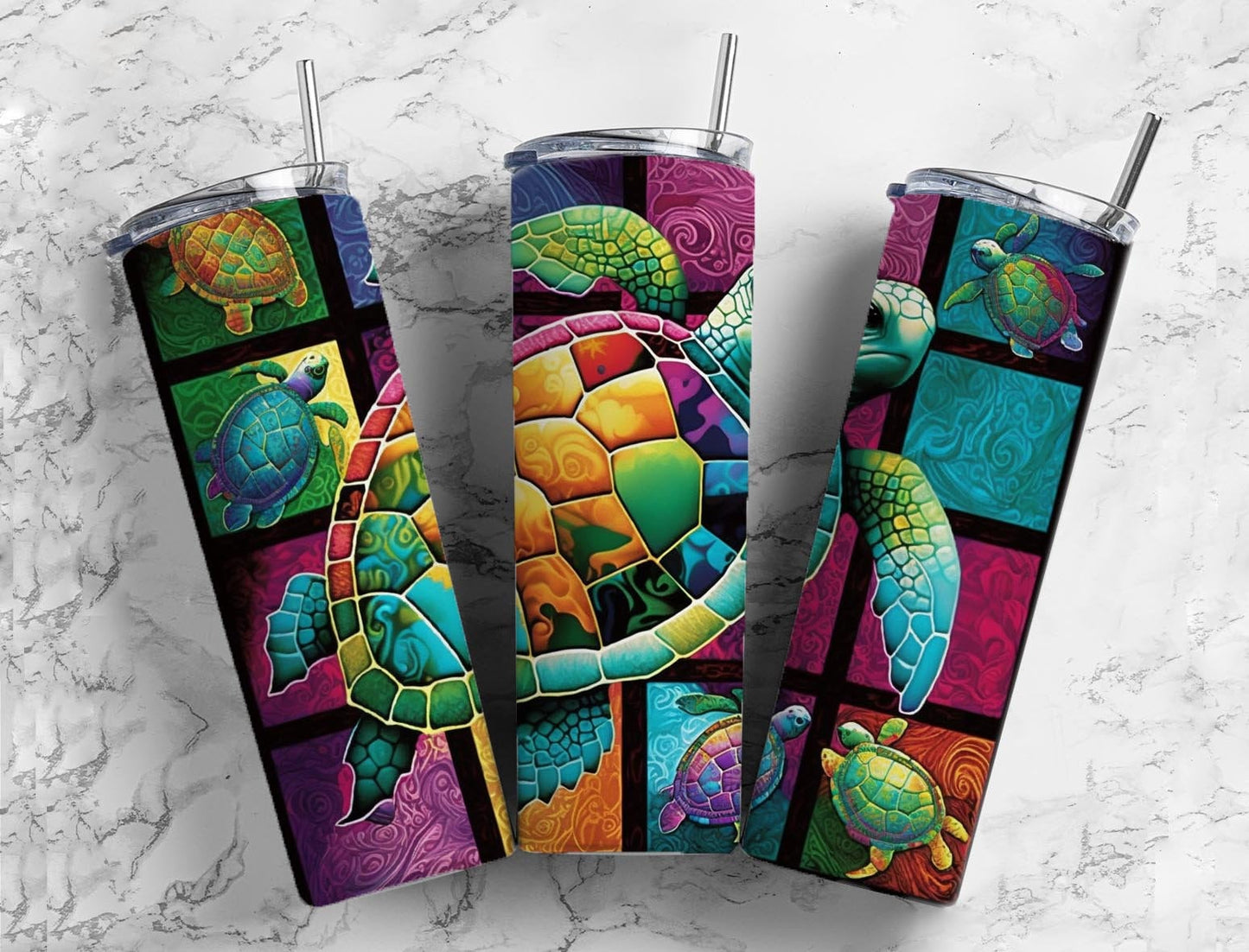 Abstract Pattern 20oz Sublimation Tumbler Designs, Turtle Sea 9.2 x 8.3” Straight Skinny Tumbler, Tumbler Wrap PNG